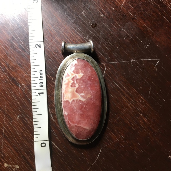 SOLD-Pink agate and sterling silver pendant - Picture 4 of 4